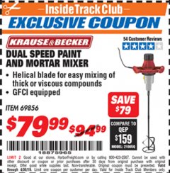 Harbor Freight ITC Coupon DUAL SPEED PAINT AND MORTAR MIXER Lot No. 65758/69856 Expired: 4/30/19 - $79.99