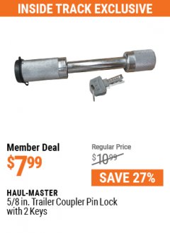 Harbor Freight ITC Coupon HAUL-MASTER 5/8 IN. TRAILER BALL MOUNT LOCK WITH 2 KEYS Lot No. 95831 Expired: 5/31/21 - $7.99