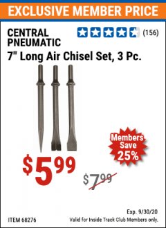 Harbor Freight ITC Coupon 3 PIECE, 7" LONG AIR CHISEL SET Lot No. 68276 Expired: 9/30/20 - $5.99