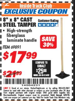 Harbor Freight ITC Coupon 8" X 8" CAST STEEL TAMPER Lot No. 69891 Expired: 5/31/18 - $17.99