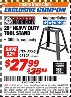 Harbor Freight ITC Coupon 29" HEAVY DUTY TOOL STAND Lot No. 7769/95128 Expired: 8/31/18 - $27.99