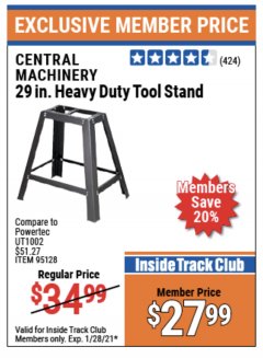 Harbor Freight ITC Coupon 29" HEAVY DUTY TOOL STAND Lot No. 7769, 95128 Expired: 1/28/21 - $27.99