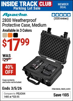 Harbor Freight ITC Coupon APACHE 2800 WEATHERPROOF PROTECTIVE CASE, MEDIUM, ORANGE Lot No. 58655/64551/58656 Expired: 3/5/26 - $17.99