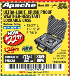 Harbor Freight Coupon APACHE 2800 CASE Lot No. 63926/64551 Expired: 6/18/18 - $22.99