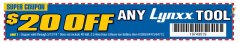 Harbor Freight Coupon $20 OFF ANY LYNXX TOOL Lot No. 63286/63289/63284/63287/63288 Expired: 5/12/19 - $20