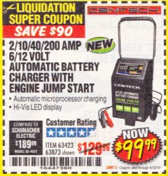 Harbor Freight Coupon 2/10/40/200 AMP 6/12 VOLT AUTOMATIC BATTERY CHARGER WITH ENGINE JUMP START Lot No. 63873/56422 Expired: 6/30/18 - $99.99