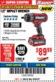 Harbor Freight Coupon BAUER 20 VOLT LITHIUM CORDLESS 1/2" IMPACT WRENCH Lot No. 63629/56176 Expired: 3/25/18 - $89.99