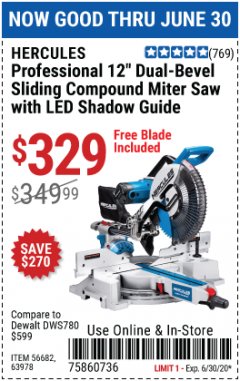 Harbor Freight Coupon HERCULES PROFESSIONAL 12" DOUBLE-BEVEL SLIDING MITER SAW Lot No. 63978/56682 Expired: 6/30/20 - $329
