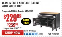 Harbor Freight Coupon YUKON 46 IN. MOBILE WORKBENCH WITH SOLID WOOD TOP Lot No. 64012/57779/57780 Expired: 5/31/19 - $229.99