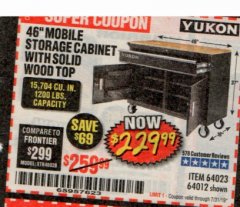 Harbor Freight Coupon YUKON 46 IN. MOBILE WORKBENCH WITH SOLID WOOD TOP Lot No. 64012/57779/57780 Expired: 7/31/19 - $229.99