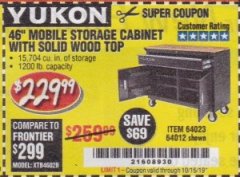 Harbor Freight Coupon YUKON 46 IN. MOBILE WORKBENCH WITH SOLID WOOD TOP Lot No. 64012/57779/57780 Expired: 10/15/19 - $229.99