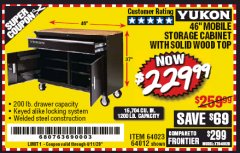 Harbor Freight Coupon YUKON 46 IN. MOBILE WORKBENCH WITH SOLID WOOD TOP Lot No. 64012/57779/57780 Expired: 6/30/20 - $229.99