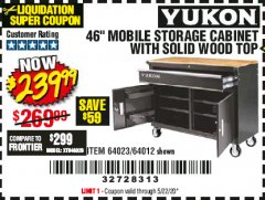 Harbor Freight Coupon YUKON 46 IN. MOBILE WORKBENCH WITH SOLID WOOD TOP Lot No. 64012/57779/57780 Expired: 6/30/20 - $239.99