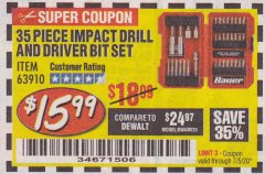 Harbor Freight Coupon 35 PIECE IMPACT DRILL AND DRIVER BIT SET Lot No. 63910 Expired: 7/5/20 - $15.99