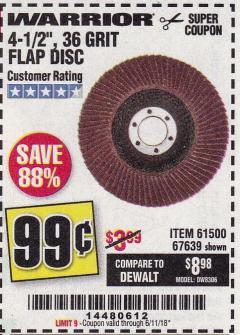 Harbor Freight Coupon 4-1/2 IN. 36 GRIT FLAP DISC Lot No. 61500 Expired: 6/11/18 - $0.99