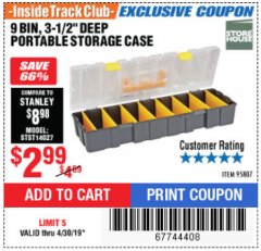 Harbor Freight ITC Coupon 9 BIN PORTABLE STORAGE CASE Lot No. 95807 Expired: 4/30/19 - $2.99