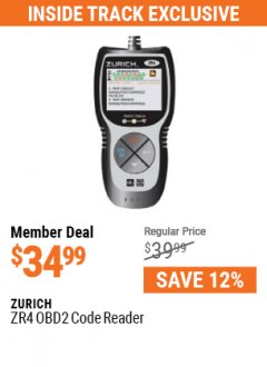 Harbor Freight ITC Coupon ZURICH OBD2 CODE READER ZR4 Lot No. 63808 Expired: 5/31/21 - $34.99