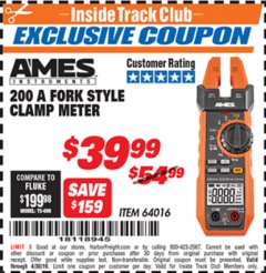 Harbor Freight ITC Coupon AMES FORK METER CM200A Lot No. 64016 Expired: 4/30/19 - $39.99