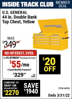 Harbor Freight ITC Coupon 44" DOUBLE BANK TOP CHESTS Lot No. 64438/64439/64440/64280/64293/64158/64435/64436/64437/64957/64958/64959 Expired: 3/31/22 - $329.99