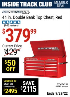 Harbor Freight ITC Coupon 44" DOUBLE BANK TOP CHESTS Lot No. 64438/64439/64440/64280/64293/64158/64435/64436/64437/64957/64958/64959 Expired: 9/29/22 - $379.99