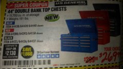 Harbor Freight Coupon 44" DOUBLE BANK TOP CHESTS Lot No. 64438/64439/64440/64280/64293/64158/64435/64436/64437/64957/64958/64959 Expired: 1/31/19 - $269.99