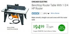 Harbor Freight Coupon BENCHTOP ROUTER TABLE WITH 1-3/4 HP ROUTER Lot No. 95380 Expired: 6/30/20 - $94.99