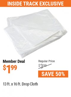 Harbor Freight ITC Coupon 13 FT. X 16 FT. DROP CLOTH  Lot No. 63587, 37070, 60348, 64127 Expired: 5/31/21 - $1.99