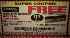 Harbor Freight FREE Coupon 24 PACK HEAVY DUTY BATTERIES Lot No. 61675/68382/61323/61677/68377/61273 Expired: 10/27/18 - FWP