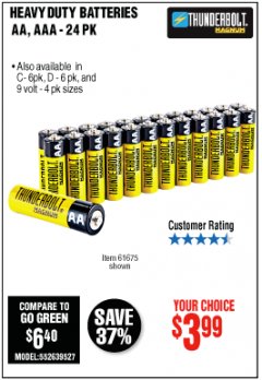 Harbor Freight Coupon 24 PACK HEAVY DUTY BATTERIES Lot No. 61675/68382/61323/61677/68377/61273 Expired: 10/31/19 - $3.99