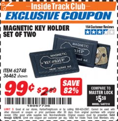 Harbor Freight ITC Coupon MAGNETIC KEY HOLDER SET OF TWO Lot No. 62748/36462 Expired: 4/30/19 - $0.99