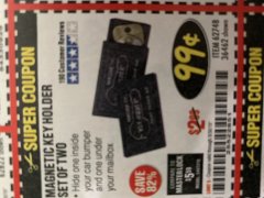 Harbor Freight Coupon MAGNETIC KEY HOLDER SET OF TWO Lot No. 62748/36462 Expired: 8/31/19 - $0.99
