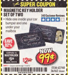 Harbor Freight Coupon MAGNETIC KEY HOLDER SET OF TWO Lot No. 62748/36462 Expired: 11/30/19 - $0.99