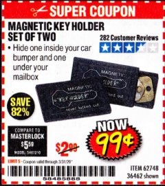 Harbor Freight Coupon MAGNETIC KEY HOLDER SET OF TWO Lot No. 62748/36462 Expired: 3/31/20 - $0.99
