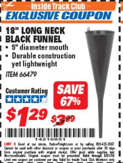 Harbor Freight ITC Coupon 18 IN. LONG-NECK FUNNEL Lot No. 66479 Expired: 5/31/18 - $1.29