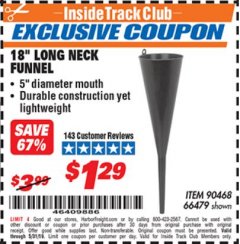 Harbor Freight ITC Coupon 18" LONG NECK BLACK FUNNEL Lot No. 66479 Expired: 5/31/19 - $1.29