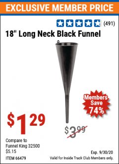 Harbor Freight ITC Coupon 18" LONG NECK BLACK FUNNEL Lot No. 66479 Expired: 9/30/20 - $1.29