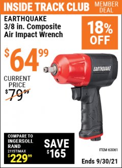 Harbor Freight ITC Coupon 3/8" COMPOSITE PRO AIR IMPACT WRENCH Lot No. 63061 Expired: 9/30/21 - $64.99