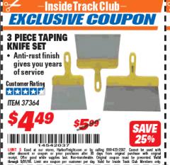 Harbor Freight ITC Coupon 3 PIECE TAPING KNIFE SET Lot No. 37364 Expired: 5/31/18 - $4.49
