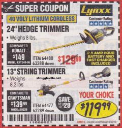 Harbor Freight Coupon LYNXX 13" STRING TRIMMER Lot No. 64477/63289 Expired: 6/30/18 - $119.99