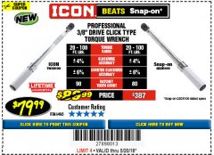 Harbor Freight Coupon 3/8 IN. DRIVE PROFESSIONAL CLICK TYPE TORQUE WRENCH Lot No. 64065 Expired: 5/20/18 - $79.99