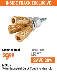 Harbor Freight ITC Coupon 3-WAY INDUSTRIAL QUICK COUPLING MANIFOLD Lot No. 63573 Expired: 5/31/21 - $9.99