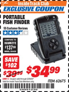 Harbor Freight ITC Coupon PORTABLE FISH FINDER Lot No. 62675/94511 Expired: 2/29/20 - $34.99