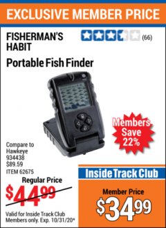 Harbor Freight ITC Coupon PORTABLE FISH FINDER Lot No. 62675/94511 Expired: 10/31/20 - $34.99