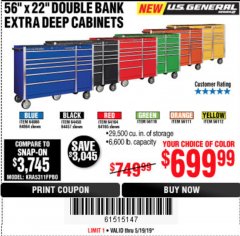 Harbor Freight Coupon 56" X 22" DOUBLE BANK EXTRA DEEP CABINETS Lot No. 64458/64457/64164/64165/64866/64864/56110/56111/56112 Expired: 5/19/19 - $699.99