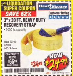 Harbor Freight Coupon 3" X 30 FT. HEAVY DUTY RECOVERY STRAP Lot No. 67230/62808/60579 Expired: 6/30/18 - $24.99