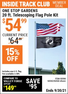 Harbor Freight ITC Coupon ONE STOP GARDENS 20 FT. TELESCOPING FLAG POLE KIT Lot No. 64344/95598/64342 Expired: 9/30/21 - $54.99
