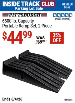 Harbor Freight Coupon PITTSBURGH 6500 LB. CAPACITY PORTABLE RAMP SET, 2-PIECE Lot No. 63956 Valid: 12/31/69 - 6/4/26 - $44.99