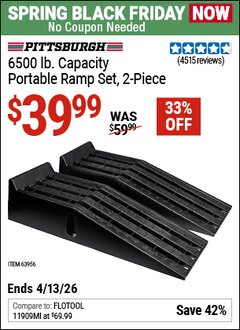 Harbor Freight Coupon PITTSBURGH 6500 LB. CAPACITY PORTABLE RAMP SET, 2-PIECE Lot No. 63956 Expired: 4/12/26 - $39.99