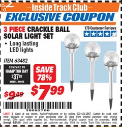 Harbor Freight ITC Coupon 3 PIECE SOLAR GLASS CRACKLE BALL PATHWAY LIGHT SET Lot No. 63482 Expired: 8/31/19 - $7.99