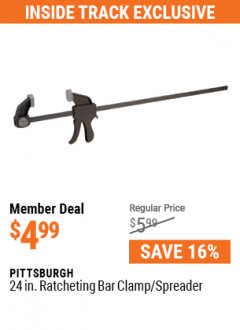 Harbor Freight ITC Coupon 24" RATCHET BAR CLAMP/SPREADER Lot No. 68977/62112/64153/46809 Expired: 5/31/21 - $4.99